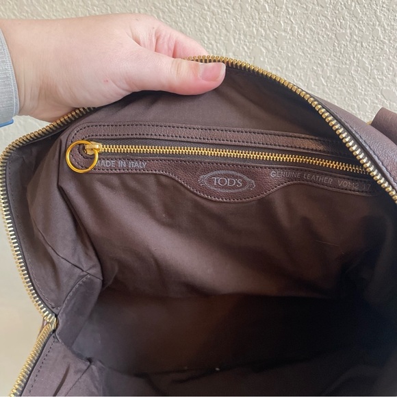 Tod's Brown Leather Took Tracolla Media Bag Shoulder Handbag Pusre Retro - Picture 15 of 16